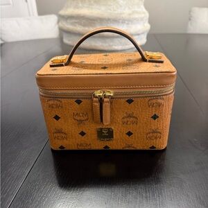 MCM Tan Visetos Vanity Case with Gold Accents